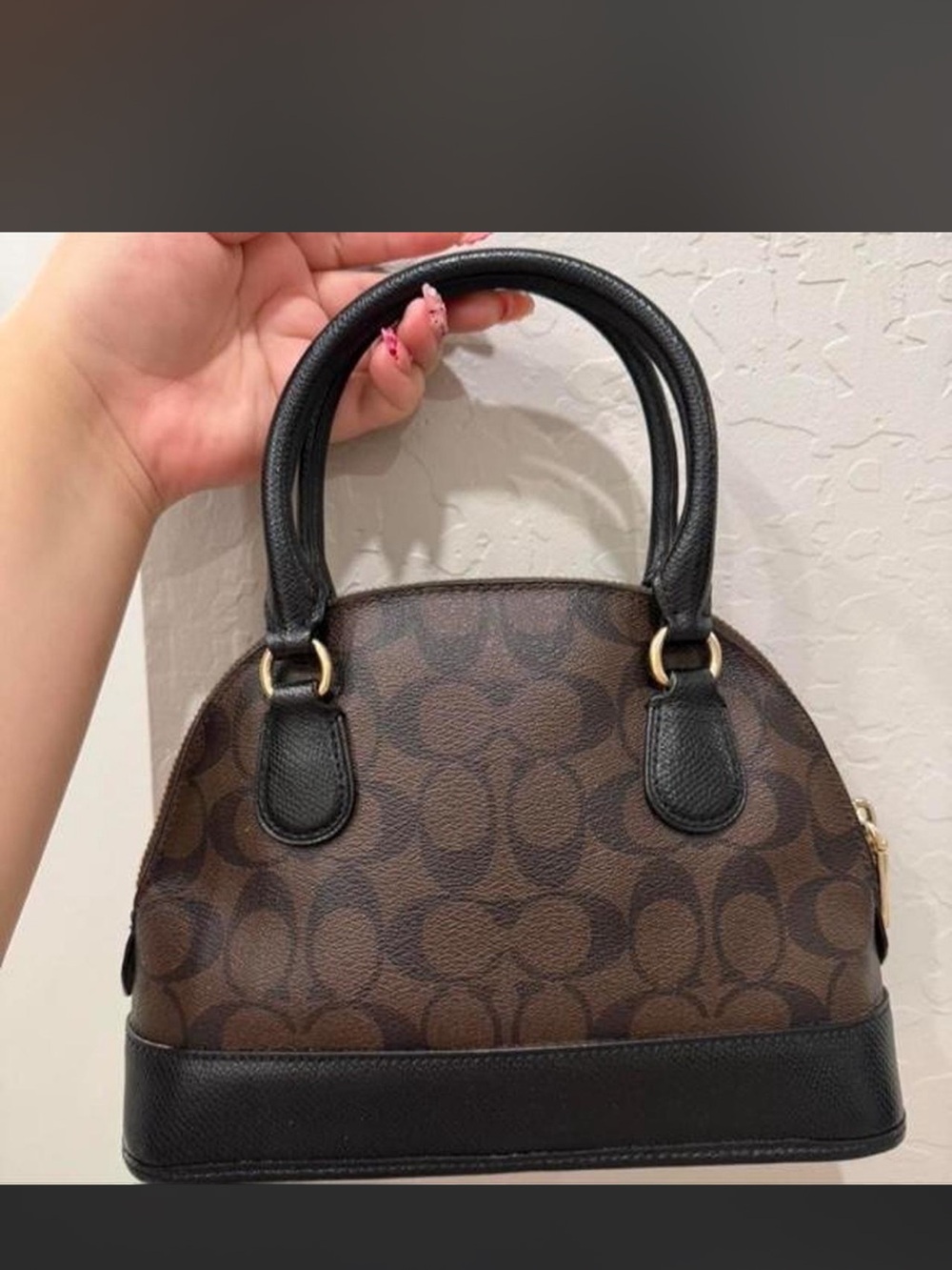 Coach Brown Signature Dome Satchel with Black Trim - Picture 2 of 5